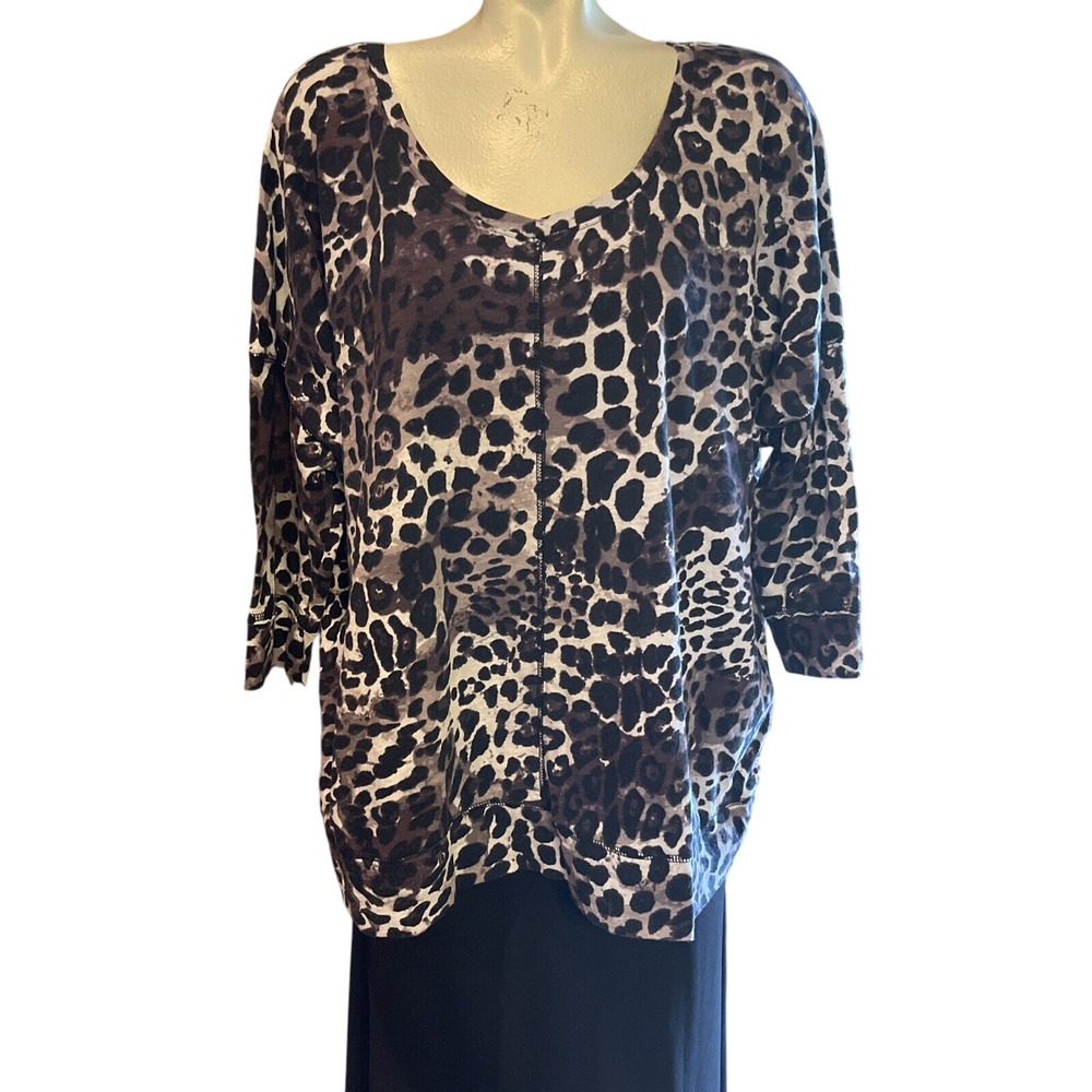 Lane Bryant Women Plus 22/24 V Neck Animal Leopard Print Blouse‎ Top 3/4 Sleeve